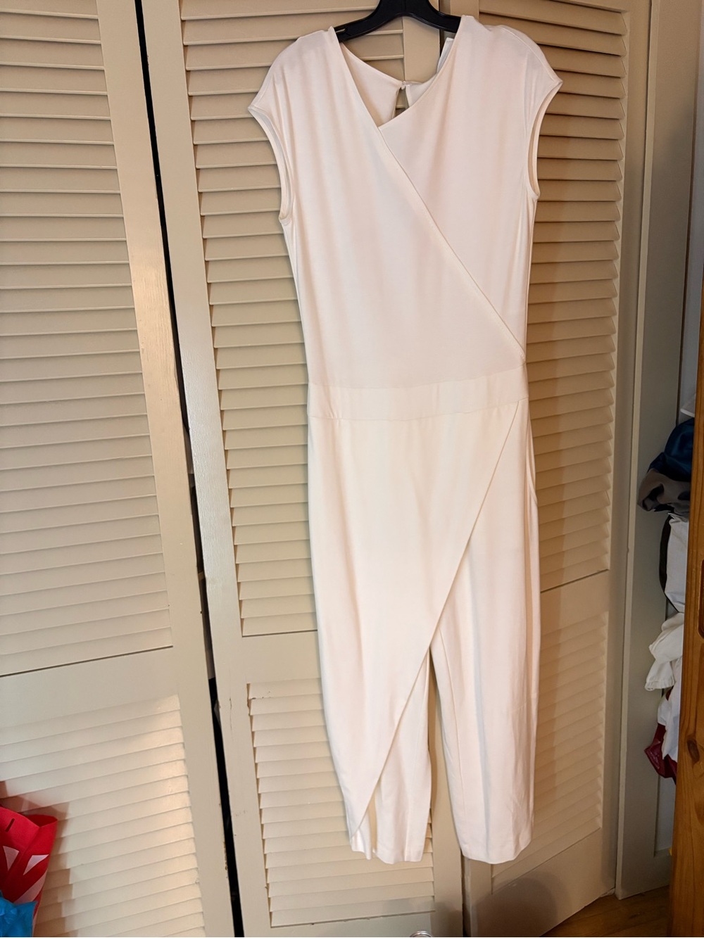 Nektar de Stagni White Cap-Sleeve Wrap Jumpsuit